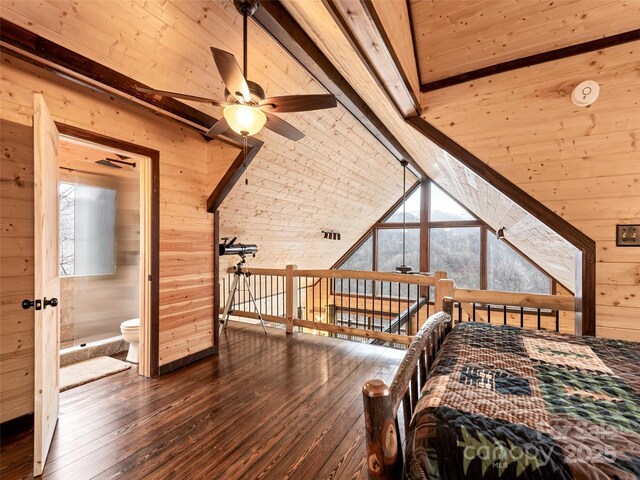 171 Jade Dr, Clyde, NC 28721 - bedroom featuring wood-type flooring, wooden walls, multiple windows, and wood ceiling