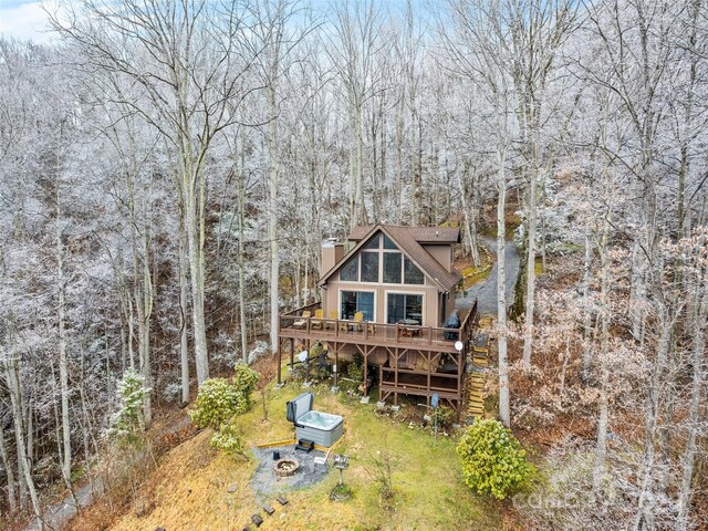 171 Jade Dr, Clyde, NC 28721 - rear view of house with a chimney and a deck