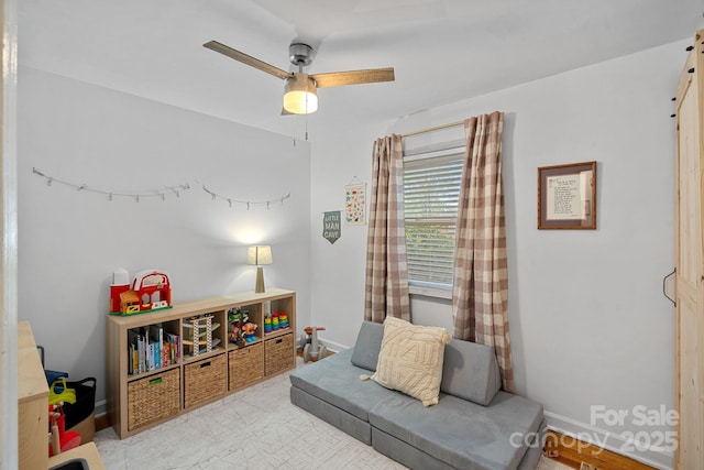 4314 Oak Forest Dr, Charlotte, NC 28215 - playroom with ceiling fan and baseboards