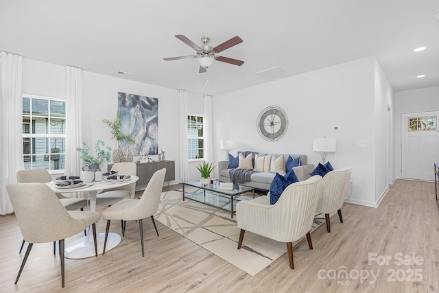 1619 Martin Ave, Gastonia, NC 28052 - dining room with light wood-style flooring, baseboards, a ceiling fan, and recessed lighting
