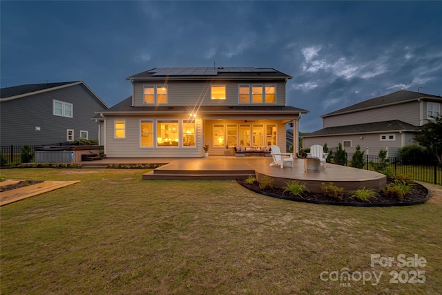 528 Rock Skip Way, Fort Mill, SC 29708 - rear view of property featuring solar panels, a deck, and a jacuzzi