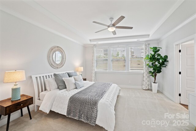 528 Rock Skip Way, Fort Mill, SC 29708 - bedroom featuring a tray ceiling, carpet floors, and a ceiling fan