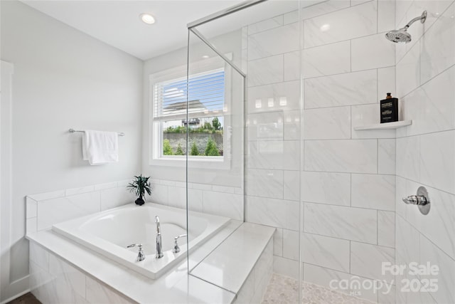 528 Rock Skip Way, Fort Mill, SC 29708 - full bath featuring a bath, a tile shower, and recessed lighting