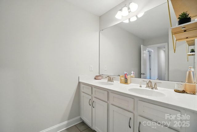 4321 Hornyak Dr, Monroe, NC 28110 - bathroom with double vanity, tile patterned floors, and baseboards