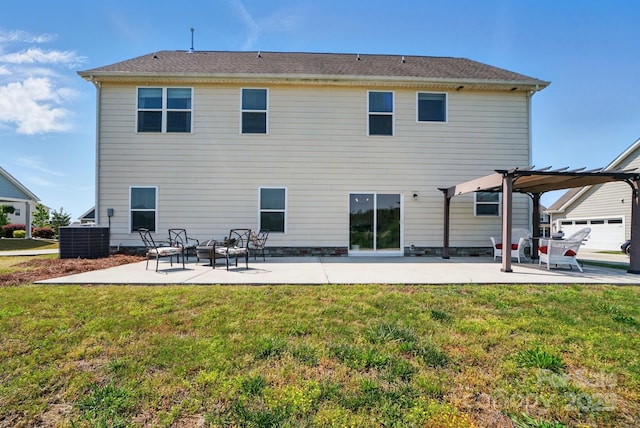 4321 Hornyak Dr, Monroe, NC 28110 - back of house featuring a patio area, central air condition unit, a lawn, and a pergola