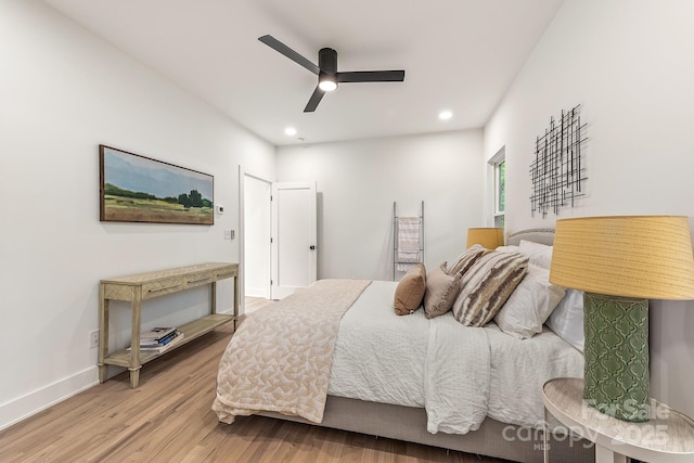 1847 Vinton St, Charlotte, NC 28216 - bedroom featuring baseboards, wood finished floors, recessed lighting, and ceiling fan