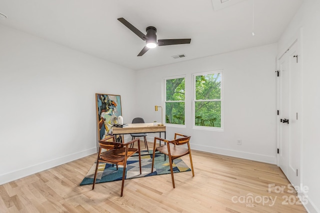 1847 Vinton St, Charlotte, NC 28216 - dining space with attic access, light wood-style flooring, baseboards, and ceiling fan