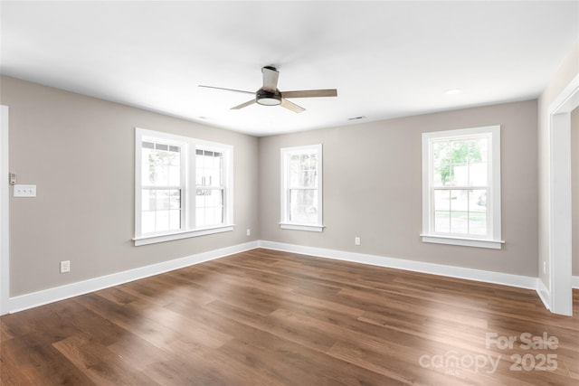 640 Central Dr NW, Concord, NC 28027 - spare room featuring baseboards, recessed lighting, ceiling fan, and dark wood-style floors