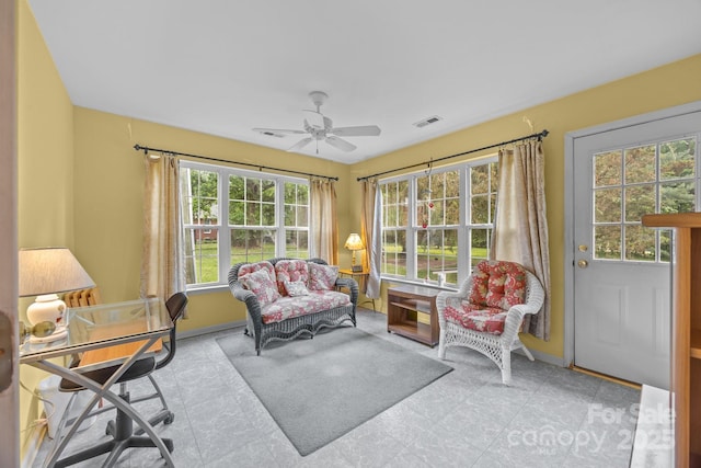 sunroom featuring visible vents and a wealth of natural light