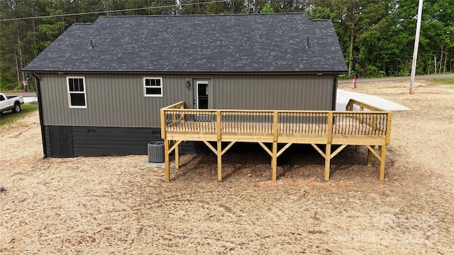 108 Big Hill Rd, Lawndale, NC 28090 - back of property with a shingled roof, a deck, and central air condition unit