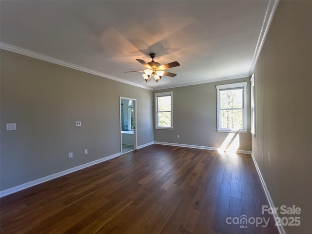 484 Chisholm Trl, Rutherfordton, NC 28139 - unfurnished room featuring dark wood-style flooring, ceiling fan, crown molding, and baseboards