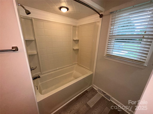 396 Pitts School Rd NW, Concord, NC 28027 - full bath with wood finished floors, tub / shower combination, and ornamental molding