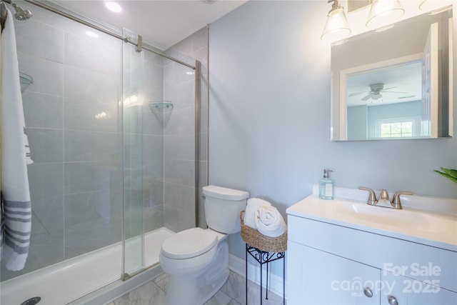 233 E Waterlynn Rd Unit B, Mooresville, NC 28117 - full bath with a shower stall, vanity, and a ceiling fan