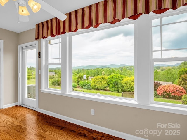 5802 Wood Duck Way, Hendersonville, NC 28792 - spare room with baseboards, wood finished floors, healthy amount of natural light, and a ceiling fan