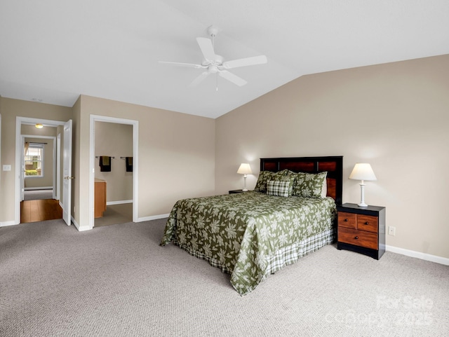 5802 Wood Duck Way, Hendersonville, NC 28792 - bedroom featuring carpet flooring, baseboards, lofted ceiling, and a ceiling fan