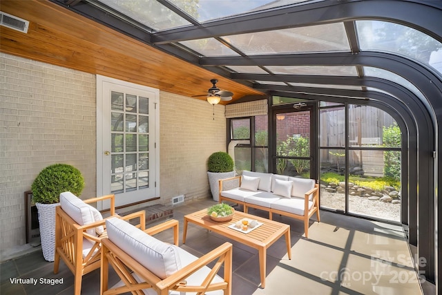 2125 Chatham Ave, Charlotte, NC 28205 - sunroom featuring an outdoor living space, ceiling fan, and visible vents