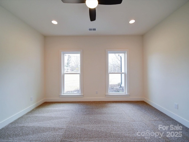 1706 Ruben Rd, Monroe, NC 28112 - carpeted empty room with visible vents, ceiling fan, recessed lighting, and baseboards