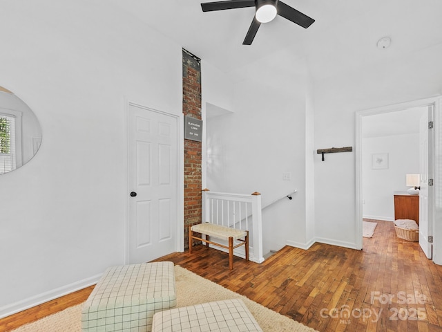 24 Iroquois St, Black Mountain, NC 28711 - bedroom featuring hardwood / wood-style flooring, a towering ceiling, baseboards, and ceiling fan