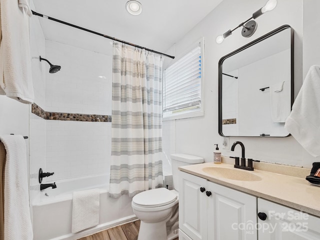 24 Iroquois St, Black Mountain, NC 28711 - full bath featuring wood finished floors, toilet, shower / bathtub combination with curtain, and vanity