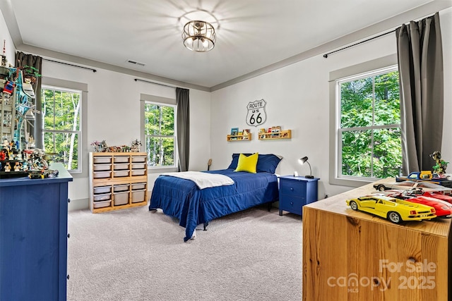 carpeted bedroom with visible vents