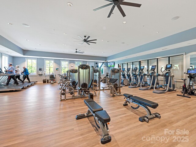 1026 Kirby Dr, Fort Mill, SC 29715 - gym with ceiling fan, light wood finished floors, and recessed lighting
