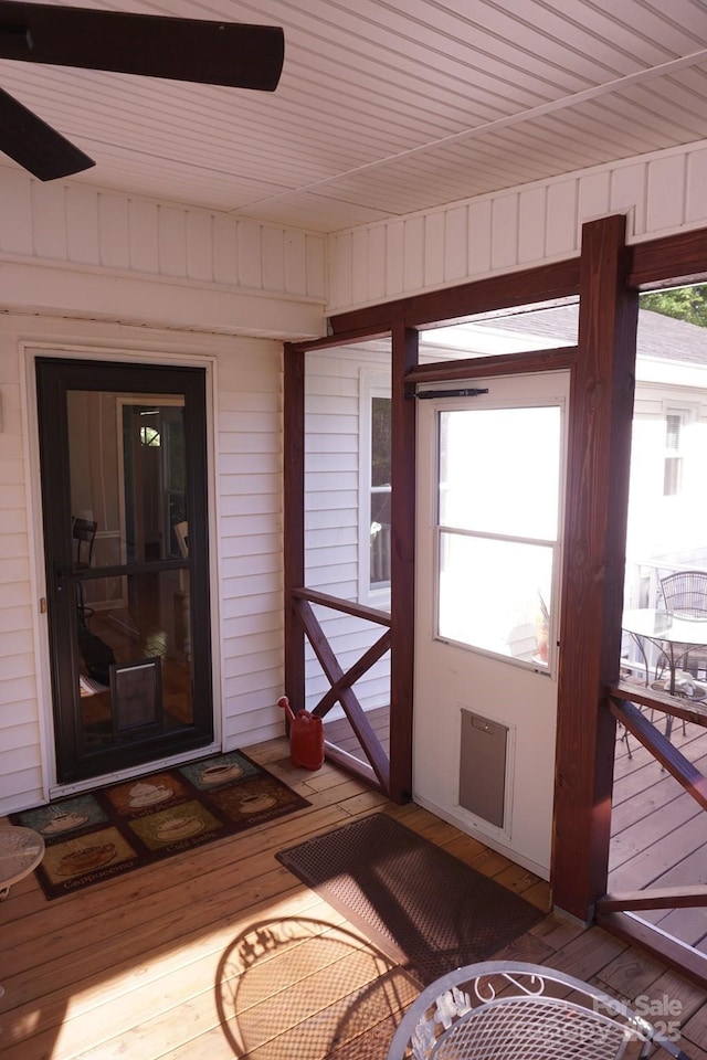 854 Silver Fox Dr, Concord, NC 28025 - entrance to property with a wooden deck and a ceiling fan