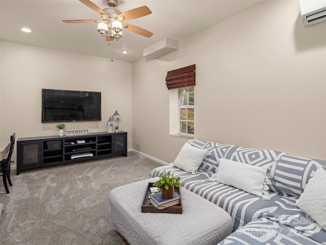 103 Higgins Rd, Fletcher, NC 28732 - carpeted living room featuring a wall mounted AC, baseboards, a ceiling fan, and recessed lighting