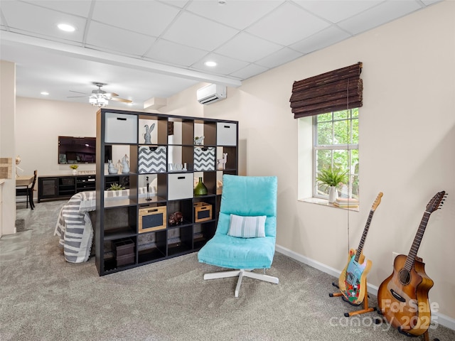 103 Higgins Rd, Fletcher, NC 28732 - sitting room with a wall mounted air conditioner, recessed lighting, ceiling fan, carpet floors, and baseboards