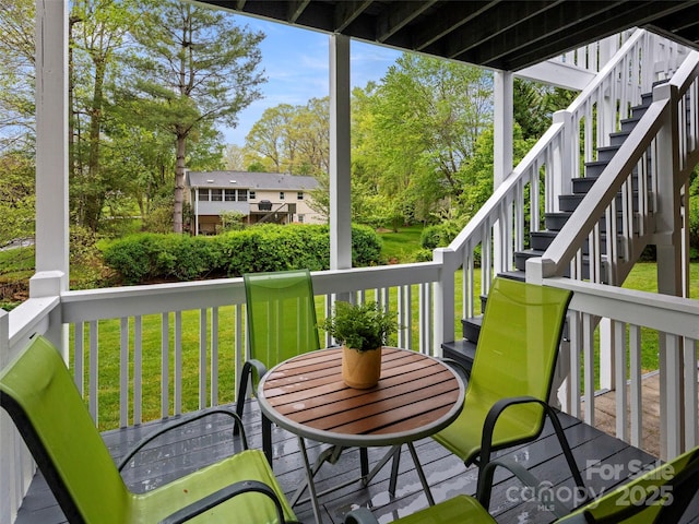103 Higgins Rd, Fletcher, NC 28732 - wooden terrace featuring stairway and a yard