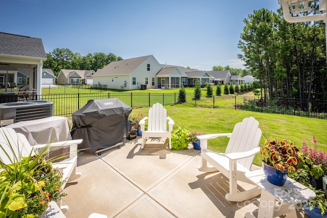 3619 Whitney Way, Terrell, NC 28682 - view of patio with central air condition unit, fence, a residential view, and grilling area