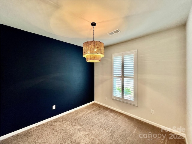 3619 Whitney Way, Terrell, NC 28682 - carpeted spare room featuring visible vents, baseboards, and a notable chandelier