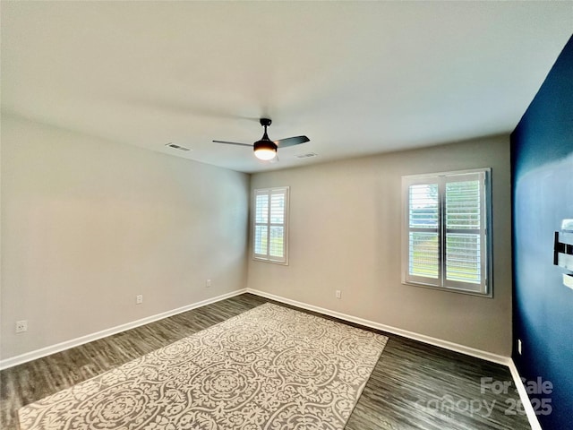 3619 Whitney Way, Terrell, NC 28682 - empty room with baseboards, ceiling fan, dark wood-style floors, and visible vents