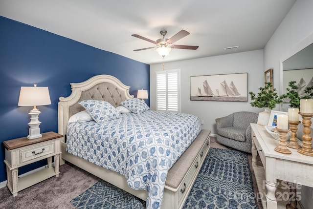 3619 Whitney Way, Terrell, NC 28682 - bedroom with carpet floors, a ceiling fan, and visible vents