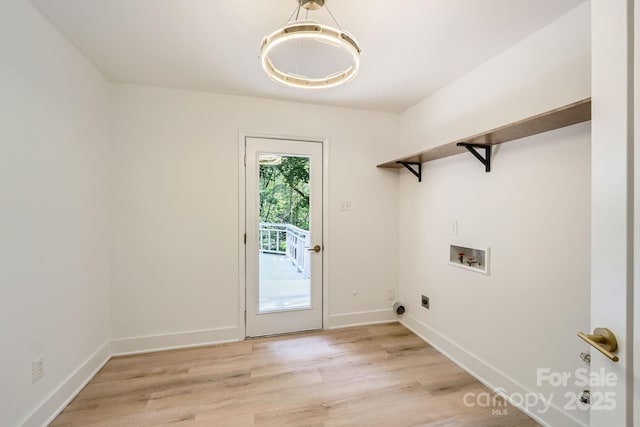 200 Kimrod Ln, Charlotte, NC 28270 - washroom featuring light wood-style flooring, hookup for a washing machine, baseboards, and electric dryer hookup