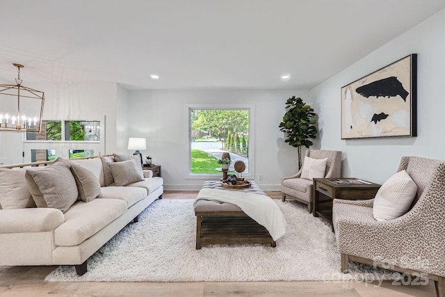 200 Kimrod Ln, Charlotte, NC 28270 - living area with a chandelier, healthy amount of natural light, wood finished floors, recessed lighting, and baseboards