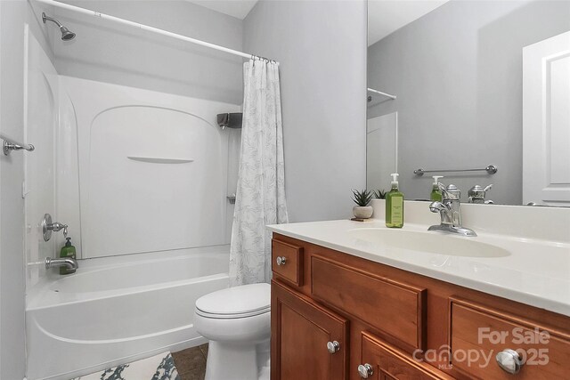 18020 Owl Ct, Indian Land, SC 29707 - bathroom featuring vanity, shower / tub combo, tile patterned flooring, and toilet