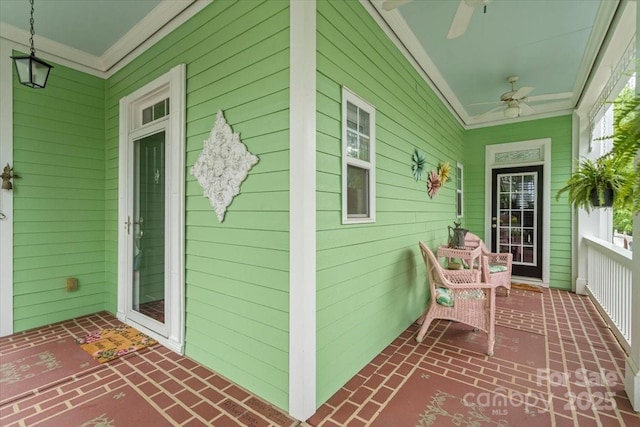 view of patio / terrace featuring a porch and a ceiling fan