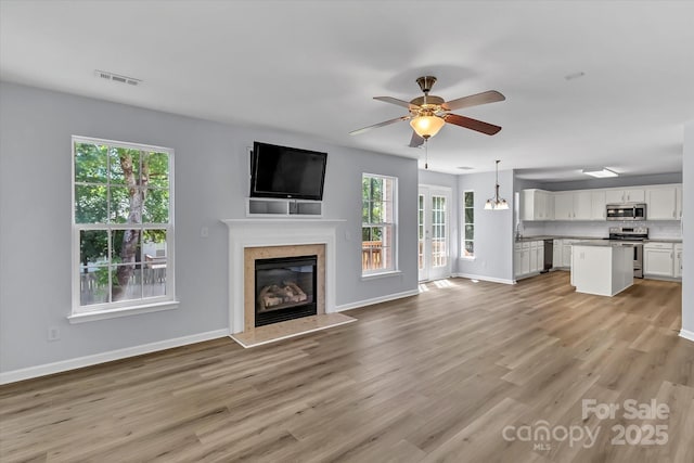 1218 Faversham Ln, Rock Hill, SC 29730 - unfurnished living room with plenty of natural light, a fireplace, and light wood finished floors