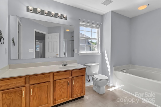 1218 Faversham Ln, Rock Hill, SC 29730 - bathroom with vanity, a bath, tile patterned floors, and a shower