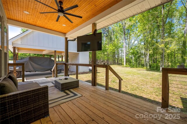 5028 Lewis Rd, Gastonia, NC 28052 - wooden deck with ceiling fan and a yard