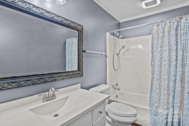 101 Wynnchester Rd, Gastonia, NC 28056 - full bathroom with shower / bath combo with shower curtain, ornamental molding, toilet, and vanity