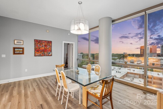 315 Arlington Ave Unit 1104, Charlotte, NC 28203 - dining area featuring a view of city, wood finished floors, and baseboards
