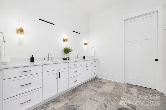 632 Dorothy Dr, Charlotte, NC 28203 - full bathroom with ornamental molding, double vanity, and stone finish floors