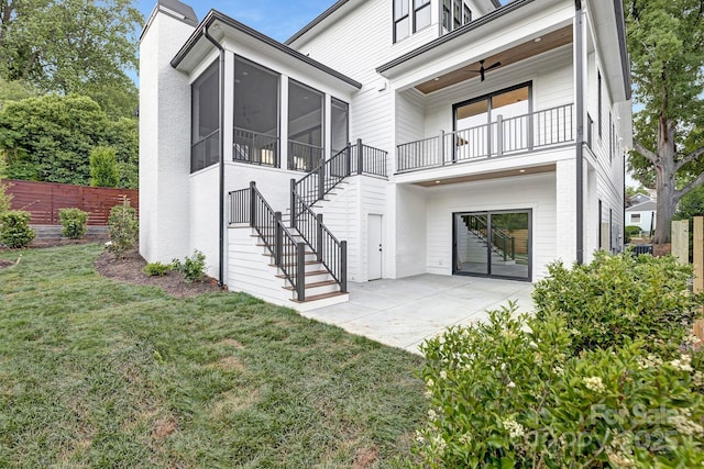 632 Dorothy Dr, Charlotte, NC 28203 - rear view of house featuring stairway, a patio area, a sunroom, and a balcony