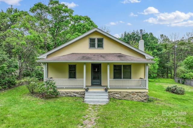 443 Ox Creek Rd, Weaverville, NC 28787 - view of front of house with stucco siding, a porch, a shingled roof, and a front yard