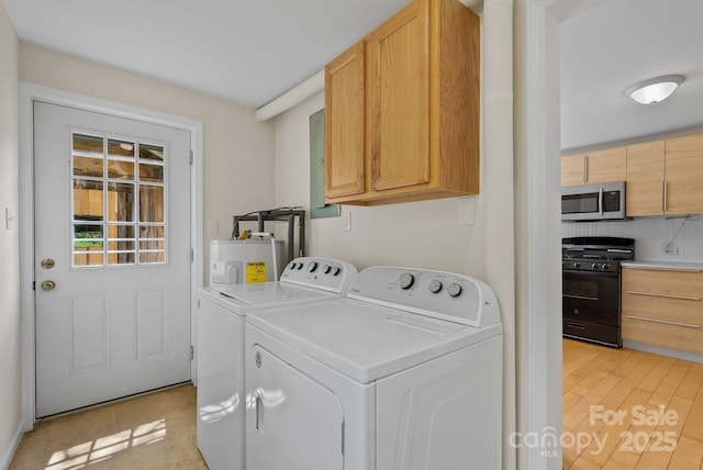 443 Ox Creek Rd, Weaverville, NC 28787 - laundry room featuring water heater, cabinet space, and washer and clothes dryer
