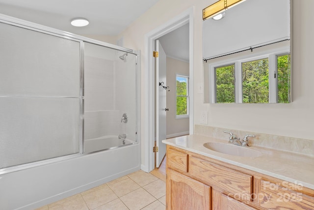 443 Ox Creek Rd, Weaverville, NC 28787 - bathroom featuring tile patterned flooring, combined bath / shower with glass door, and vanity