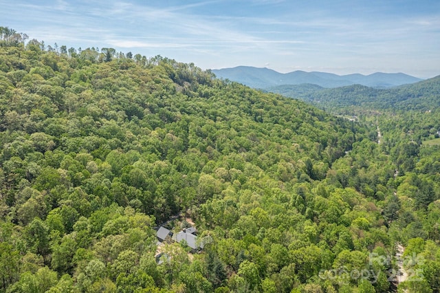 bird's eye view featuring a view of trees and a mountain view