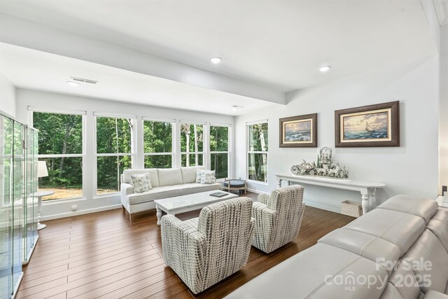 3009 Brooks Mill Ln, Wingate, NC 28174 - living area with baseboards, dark wood-style flooring, and recessed lighting