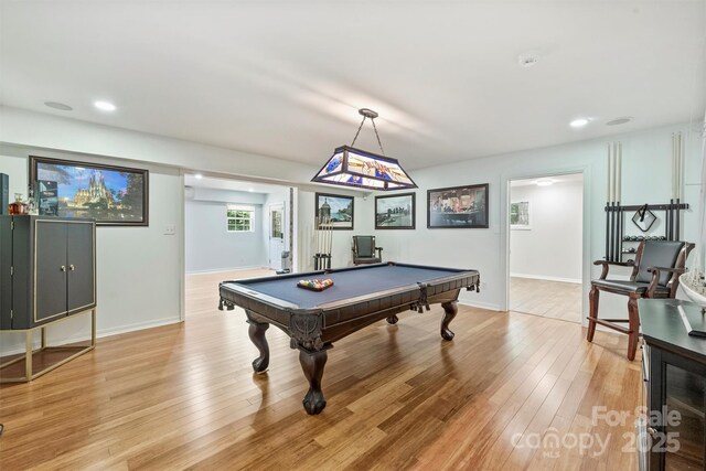 3009 Brooks Mill Ln, Wingate, NC 28174 - playroom featuring light wood-style flooring, billiards table, recessed lighting, and baseboards
